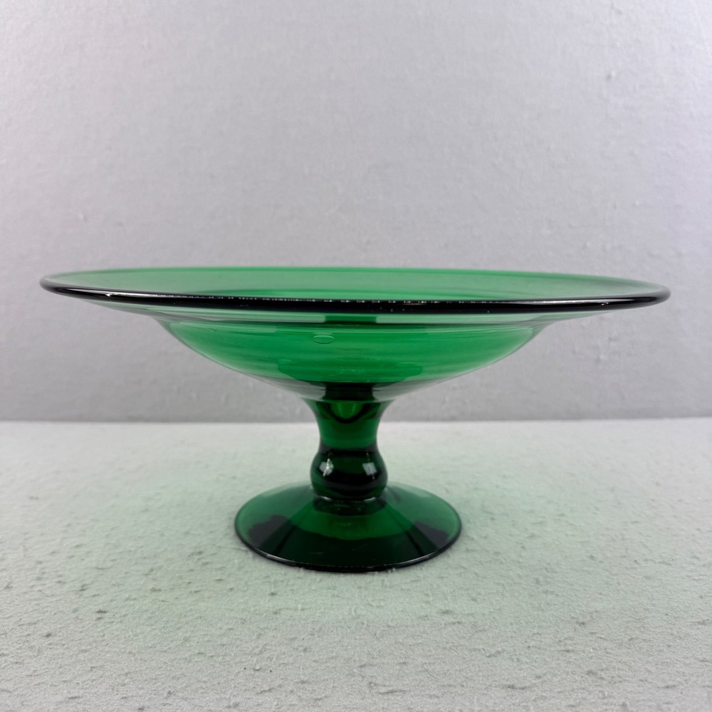 Blenko 7632 Emerald Green Glass Pedestal Bowl MCM 13"